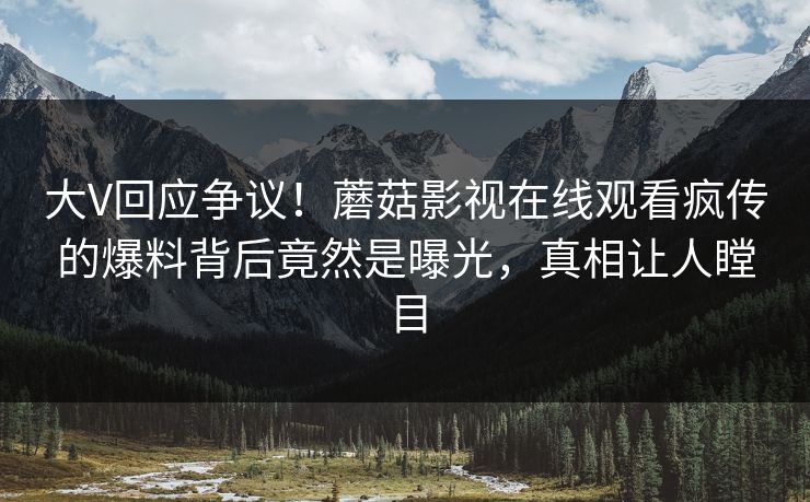 大V回应争议！蘑菇影视在线观看疯传的爆料背后竟然是曝光，真相让人瞠目