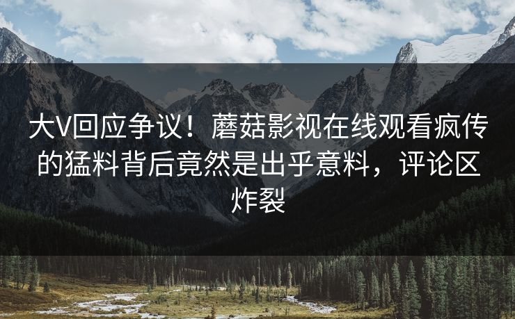 大V回应争议！蘑菇影视在线观看疯传的猛料背后竟然是出乎意料，评论区炸裂