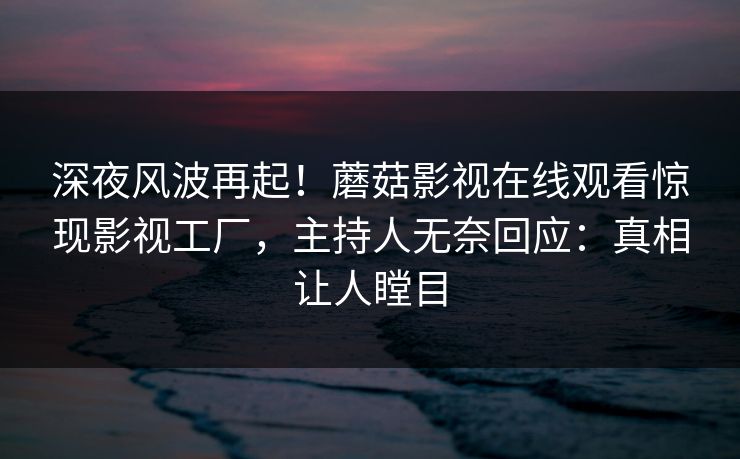 深夜风波再起！蘑菇影视在线观看惊现影视工厂，主持人无奈回应：真相让人瞠目