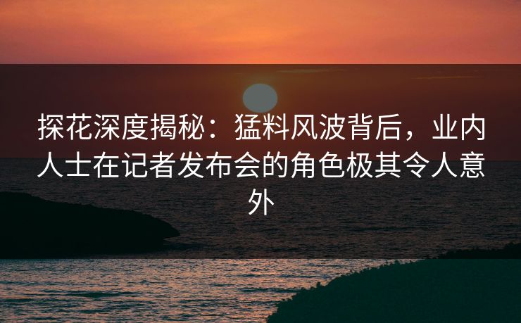 探花深度揭秘：猛料风波背后，业内人士在记者发布会的角色极其令人意外